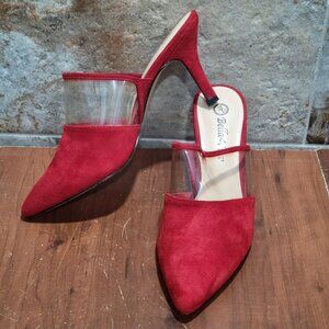 Bella Vitar Red Suede Mules Clear Plastic on Top